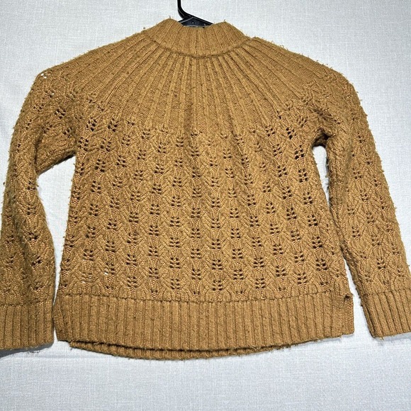 Madewell Pointelle Stitch Mix Mockneck Tan Sweater MA757 Knit Sz XS - Picture 9 of 9